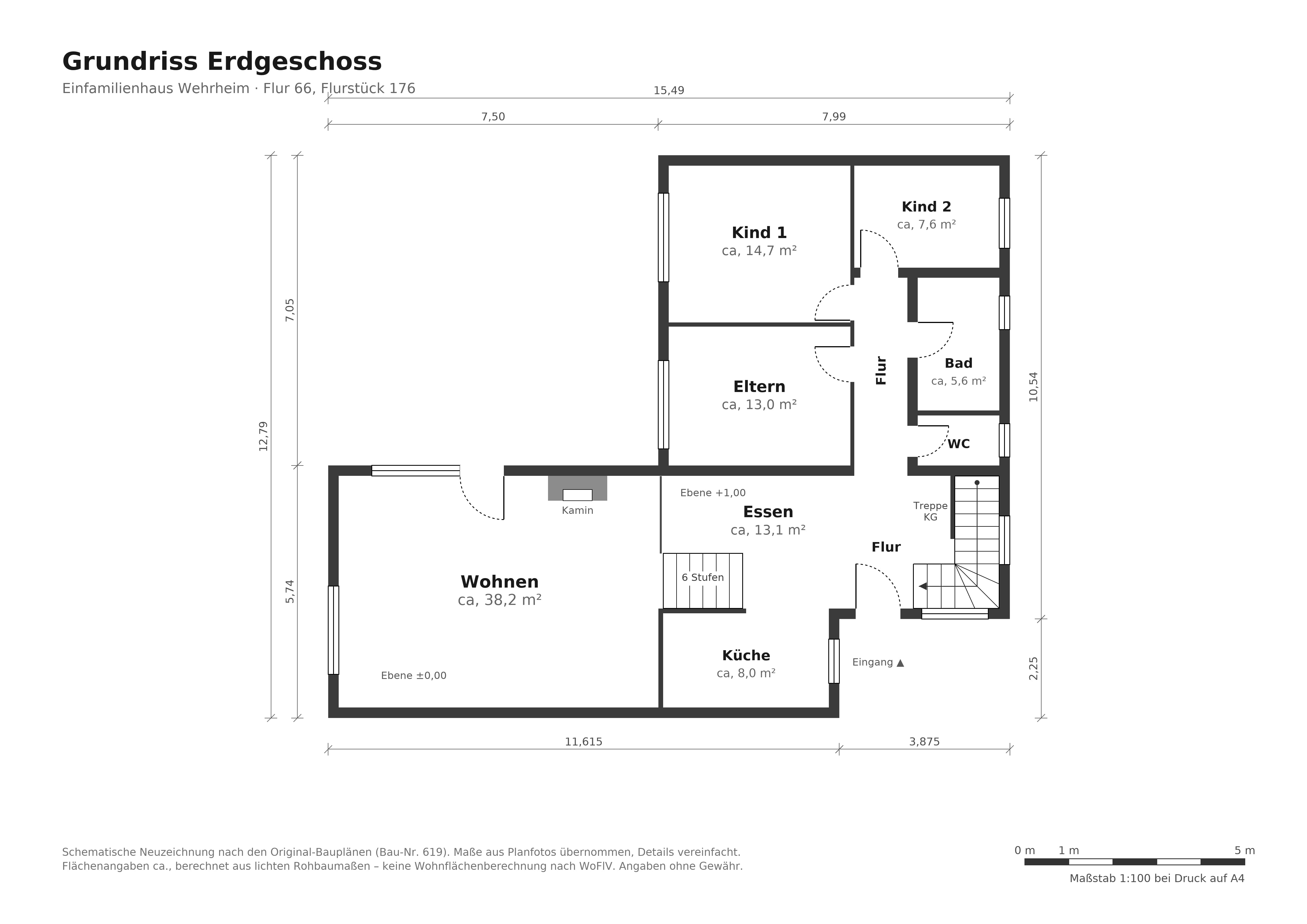 Grundriss Erdgeschoss mit Raumgrößen